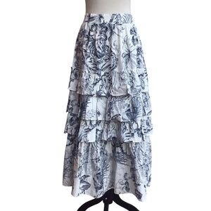 Love The Label Blue White Floral Tropical Ruffled Maxi Skirt NEW